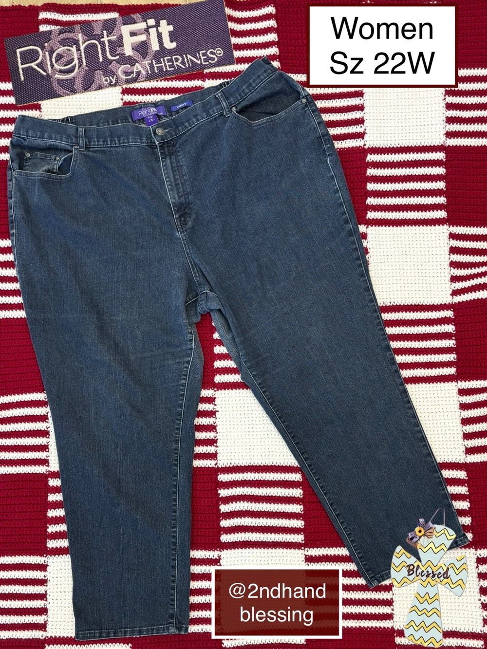 Right Fit by Catherines Curvy Jeans, Women 22W, Relaxed Fit, Straight Leg